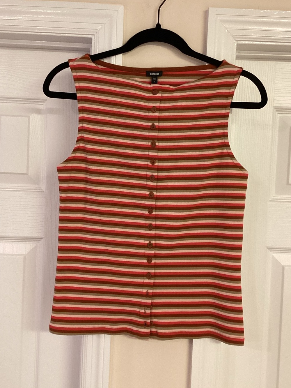 Express Striped Ribbed Boat Neck Button Front Knit Tank - Picture 5 of 9